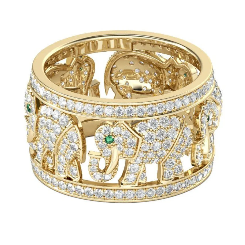 Diamond elephant fashion ring in alloy with electroplating, showing creative design and available in sizes 6-10