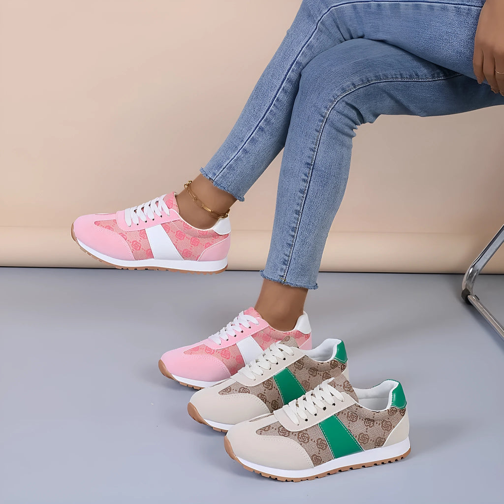 Women's oversized casual flat lace-up shoes in khaki with round toe and cross strap
