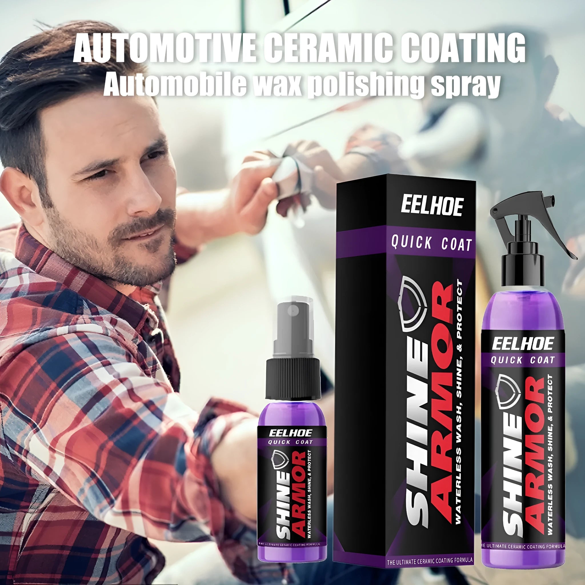 Purple car coating spray bottle with hand spray wax microplated crystal formula for automobile maintenance