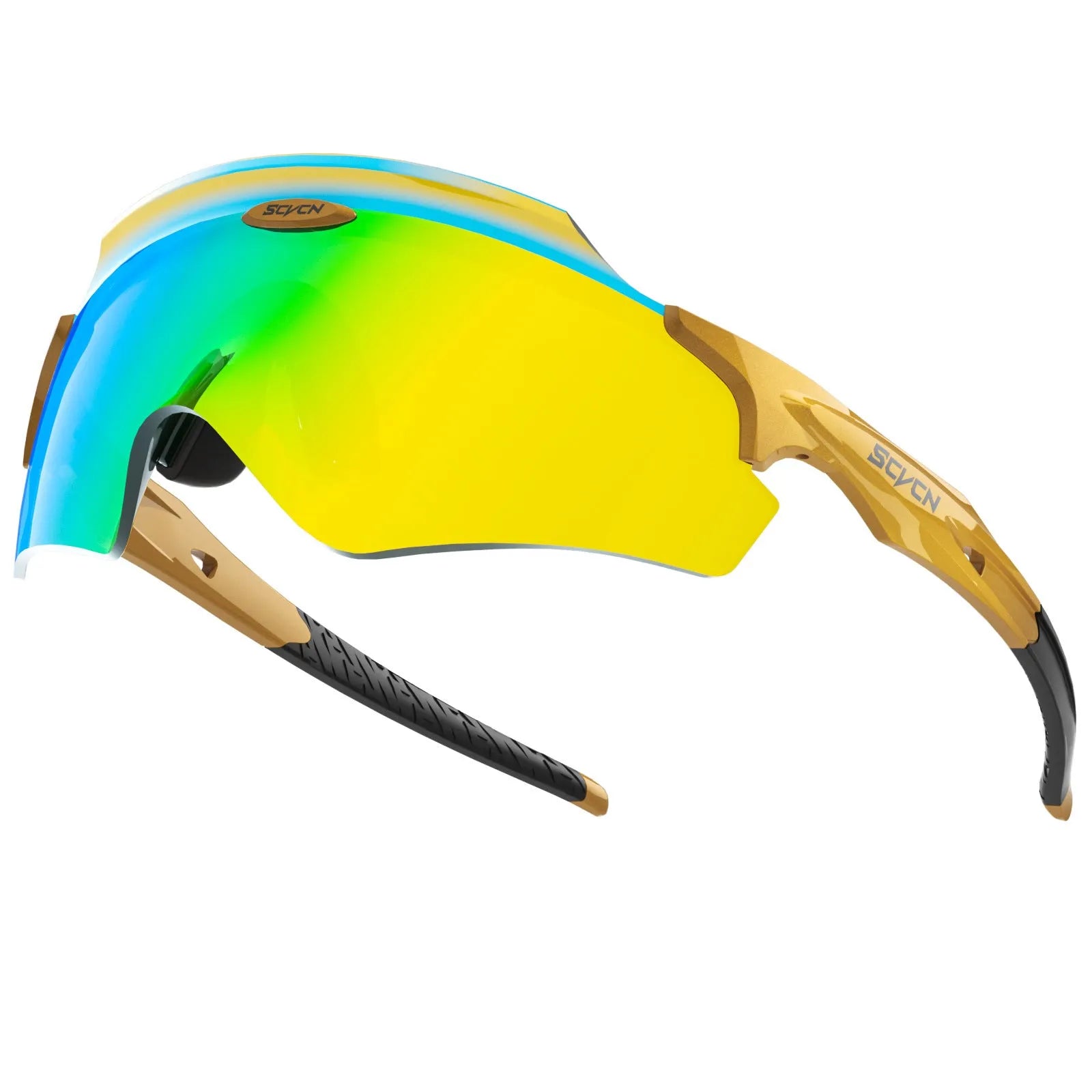 Frameless athletic windproof glasses with a colourful integrated lens in multiple style options.