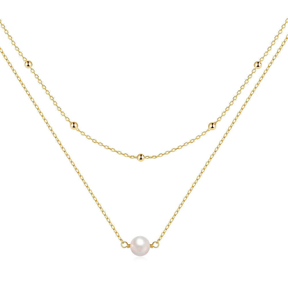 S925 sterling silver women's necklace with double layer twin pearls in gold or white gold colour options