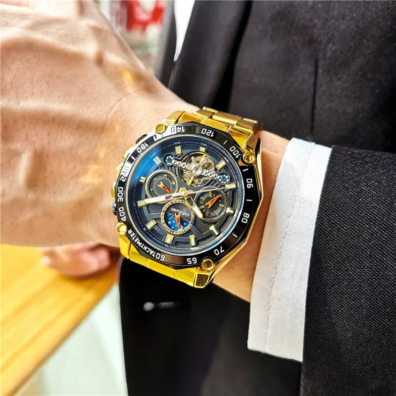 Automatic mechanical men's watch with 12mm thickness in multiple colour case and dial combinations