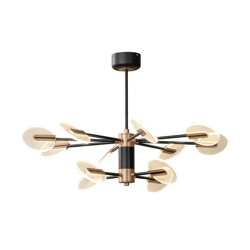 Nordic style iron and acrylic LED chandelier pendant lamp with multiple heads for ceiling mounting.