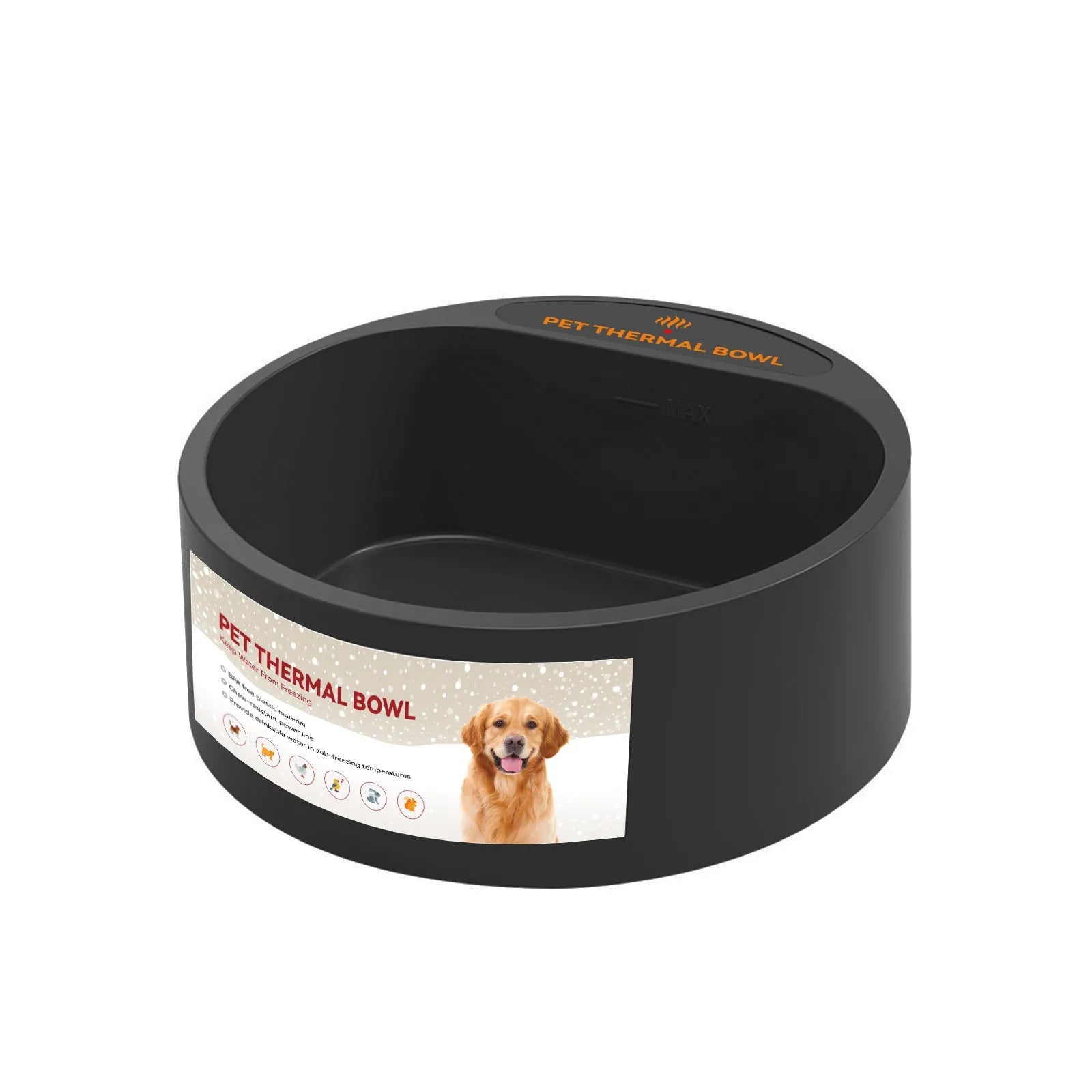 Black ABS plastic pet heating bowl with constant temperature function and 2.2L capacity