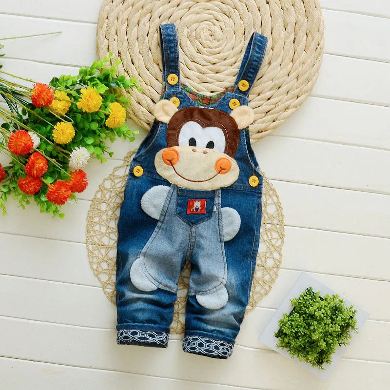 Cotton bib jeans children's overalls high-waist button zipper soft treatment suitable height 80-110cm