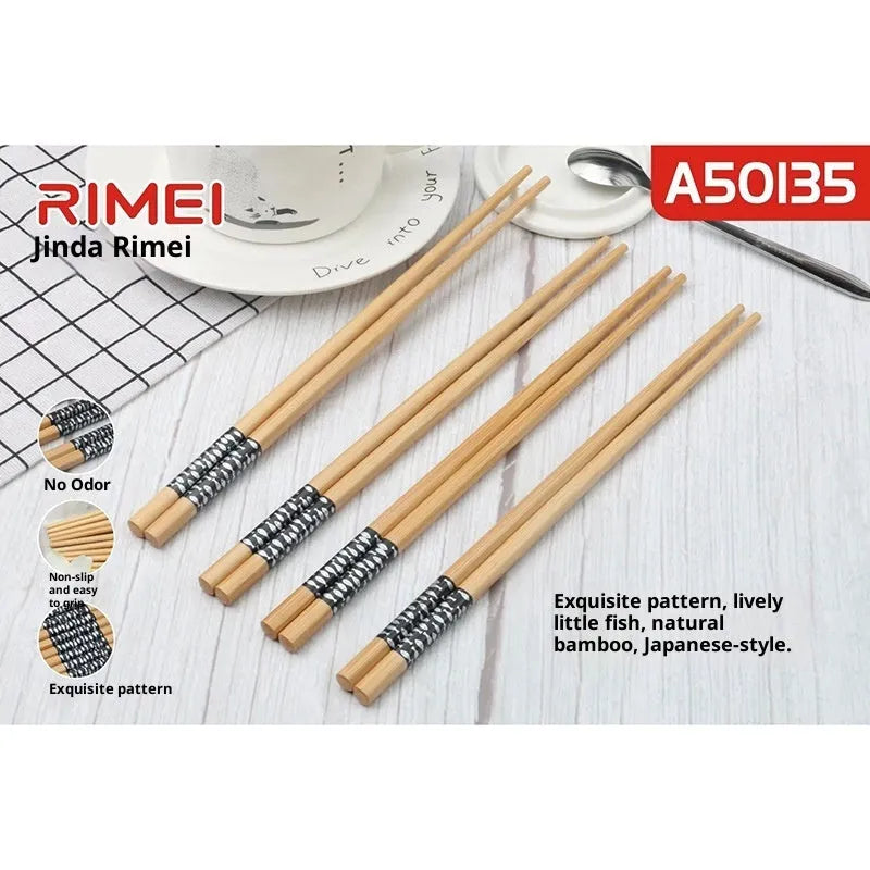 Ten pairs of bamboo chopsticks with solid colour and simple design for kitchen dining