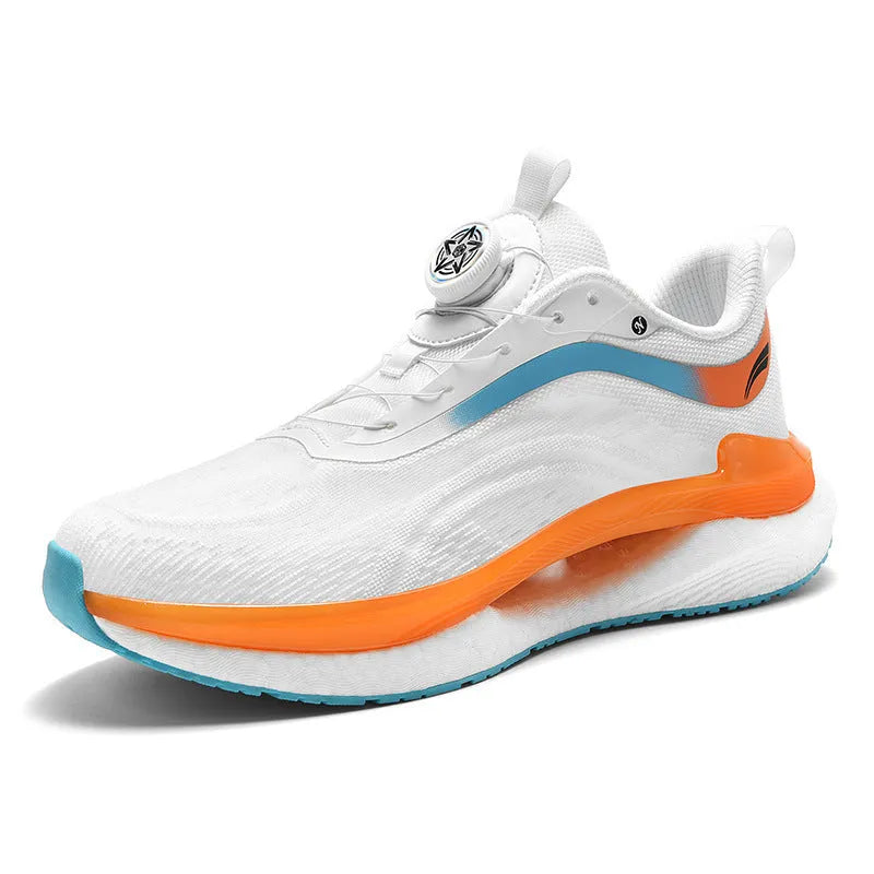 Men's high-top breathable running shoes with mesh construction and buckle fastening in fluorescent colours