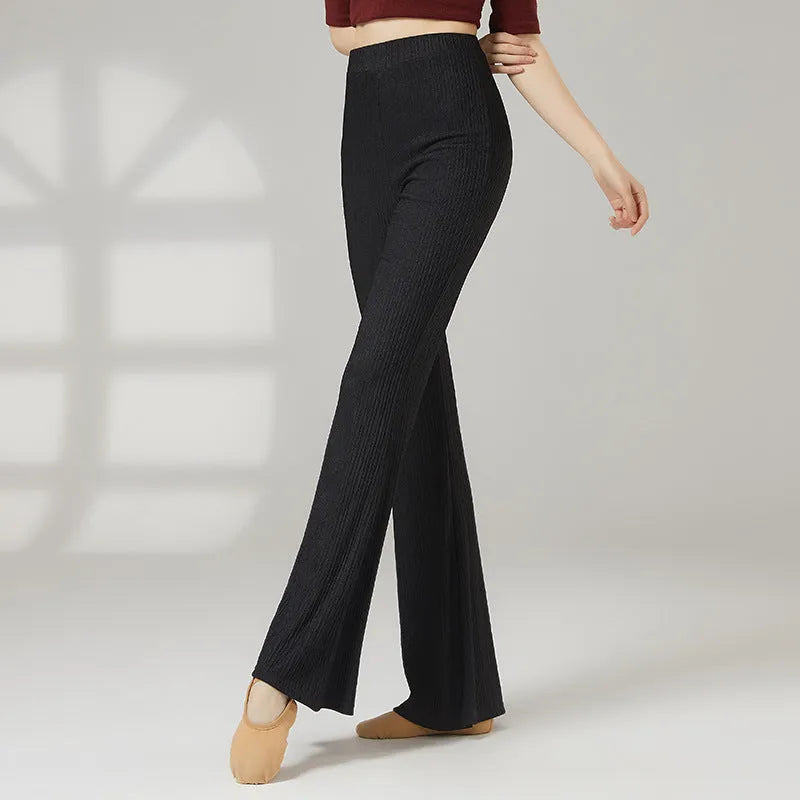 Women's solid colour polyester dance practice pants for classical training in beige, gray, khaki, purple, or black.