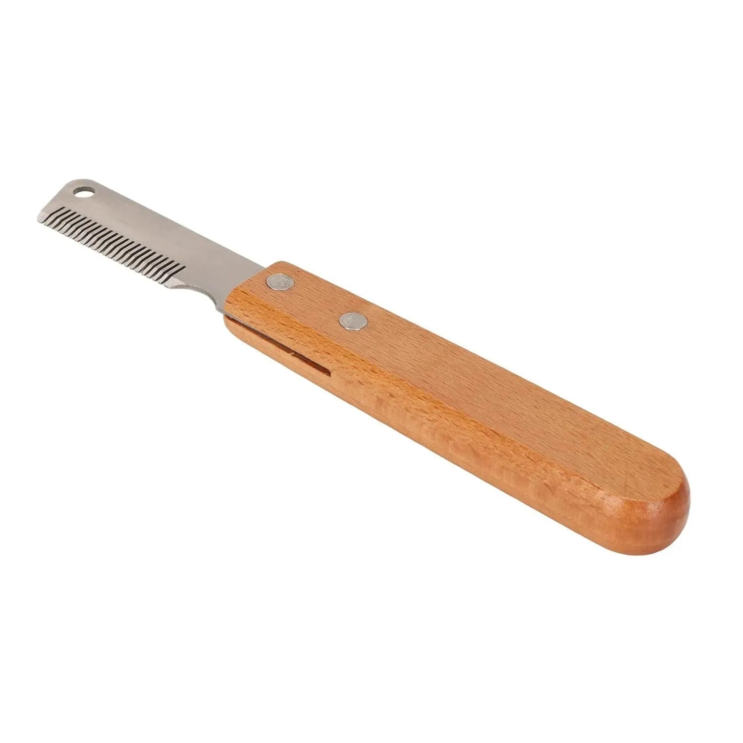 Pet stripping comb and grooming knife with wood handle for dogs and cats