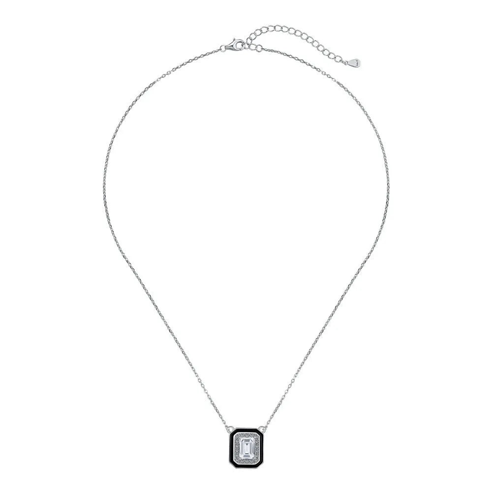 Women's 925 silver rectangular zircon fashion necklace with blue stone pendant on white background