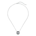 Women's 925 silver rectangular zircon fashion necklace with blue stone pendant on white background