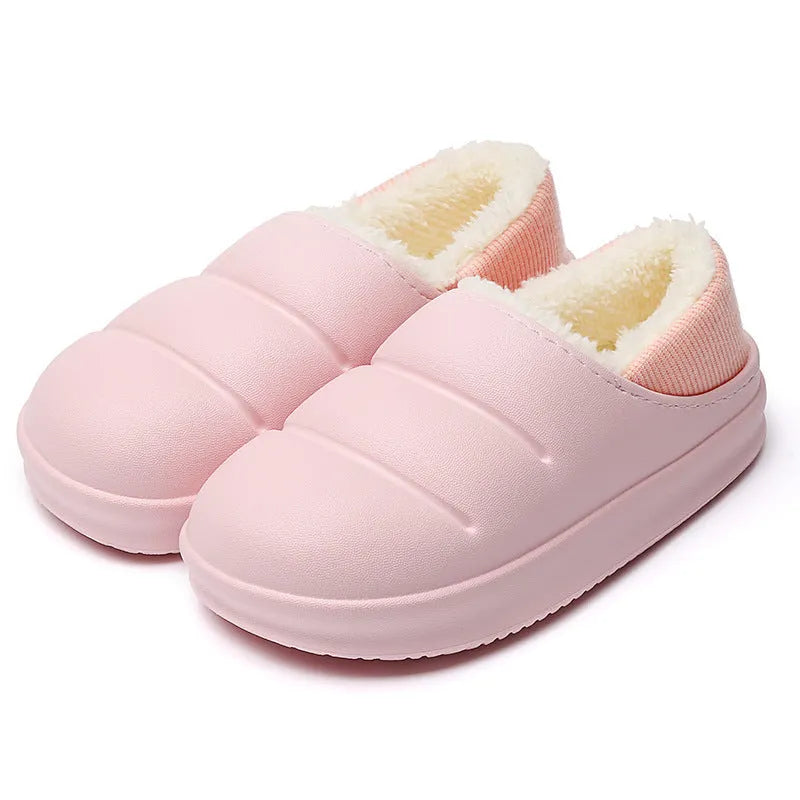 Waterproof EVA couple slippers in multiple colours with a non-slip sole and plush lining for winter.