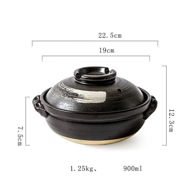 Ceramic clay pot rice casserole with lid, 8cm depth, uncoated interior for gas stove cooking