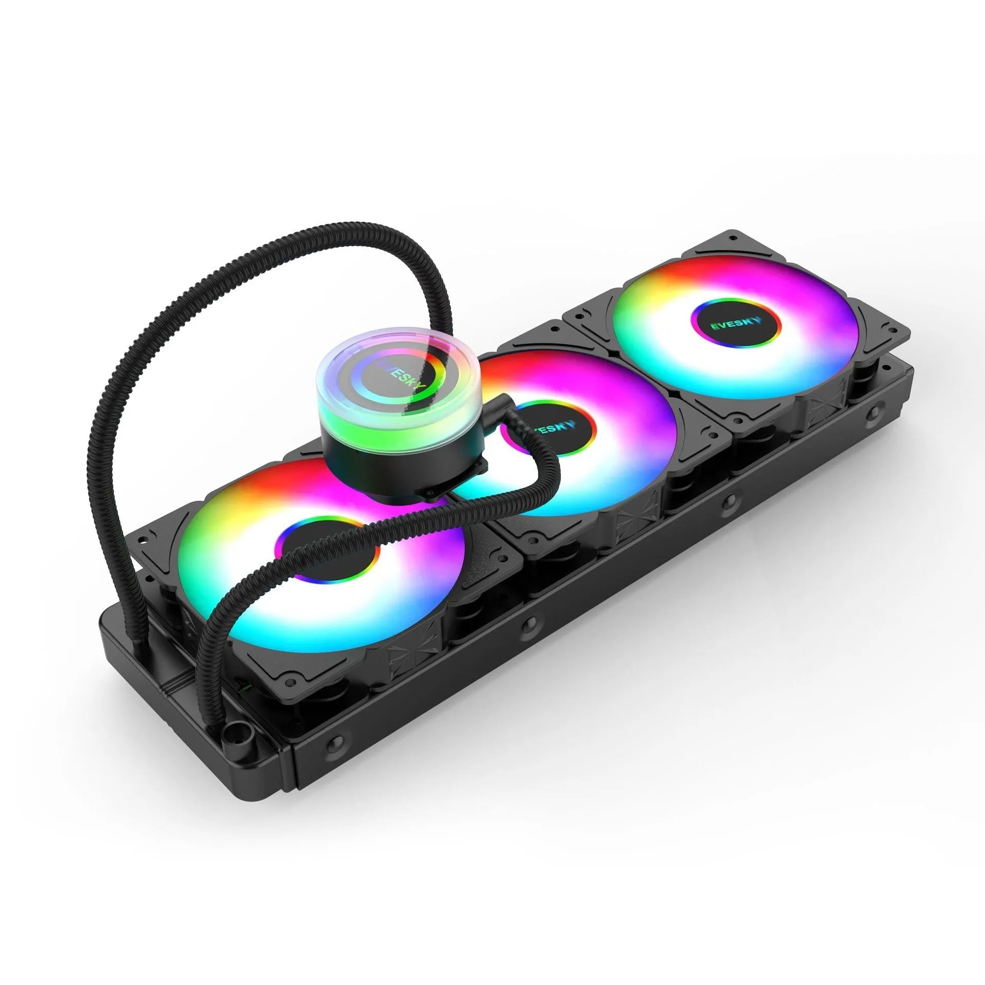 Aluminium CPU radiator fan with RGB lighting for desktop computer cooling