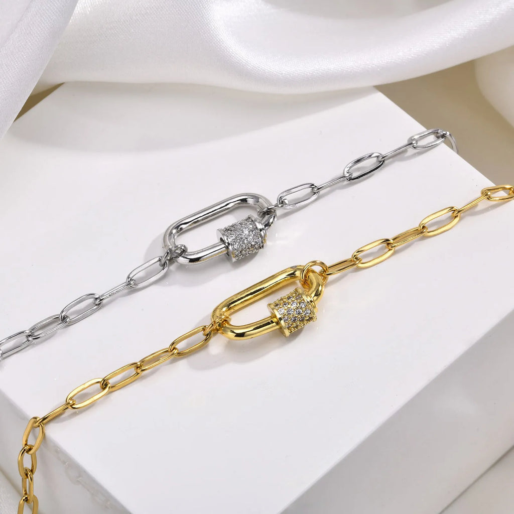 Stainless steel small square chain zircon oval pendant necklace for women in gold colour