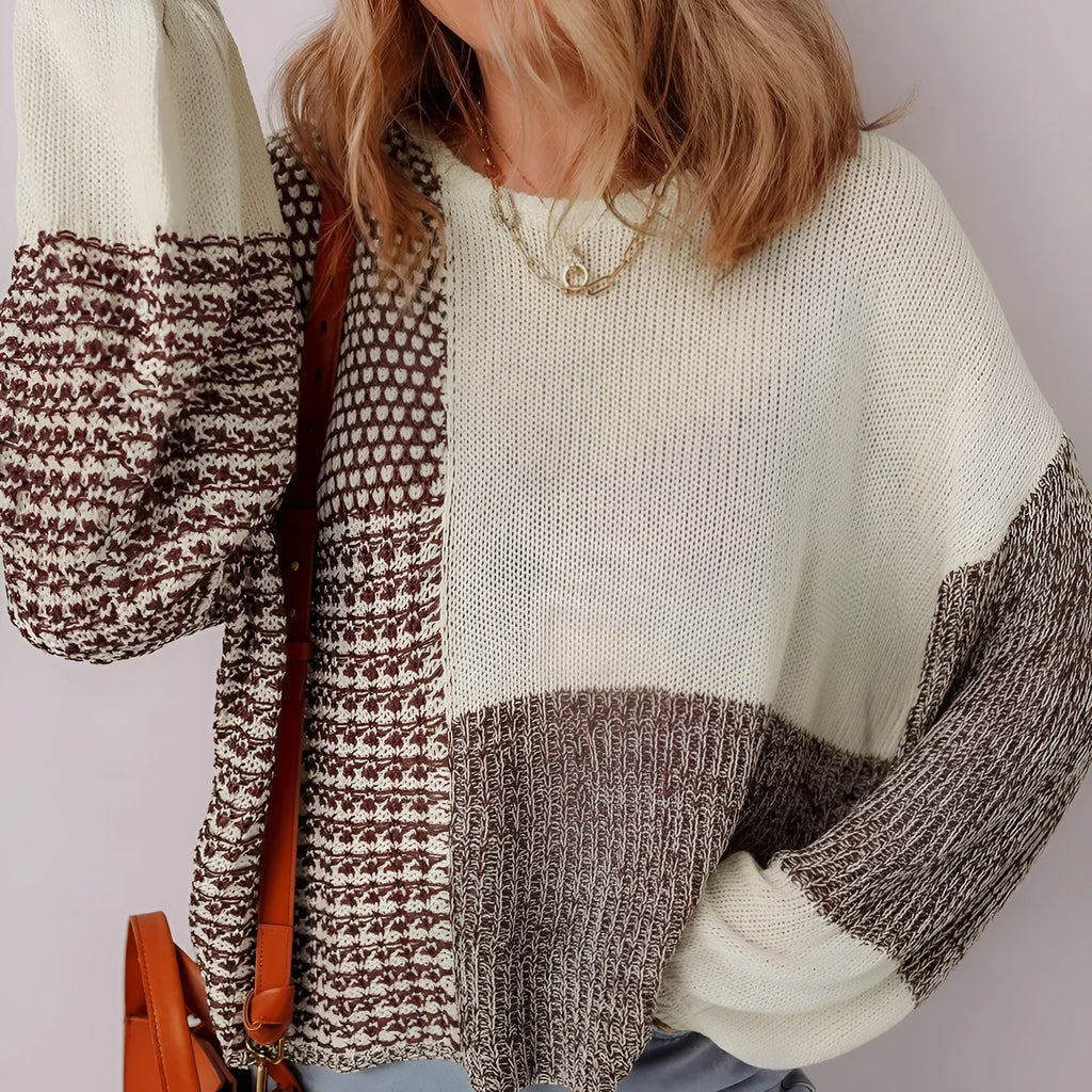 Dark khaki and black colour block loose sweater with drop shoulders and a back tie fastening.