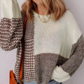 Dark khaki and black colour block loose sweater with drop shoulders and a back tie fastening.