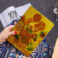 Handmade liquid silicone iPad flip case with floral oil painting design in Apricot Flower colour.