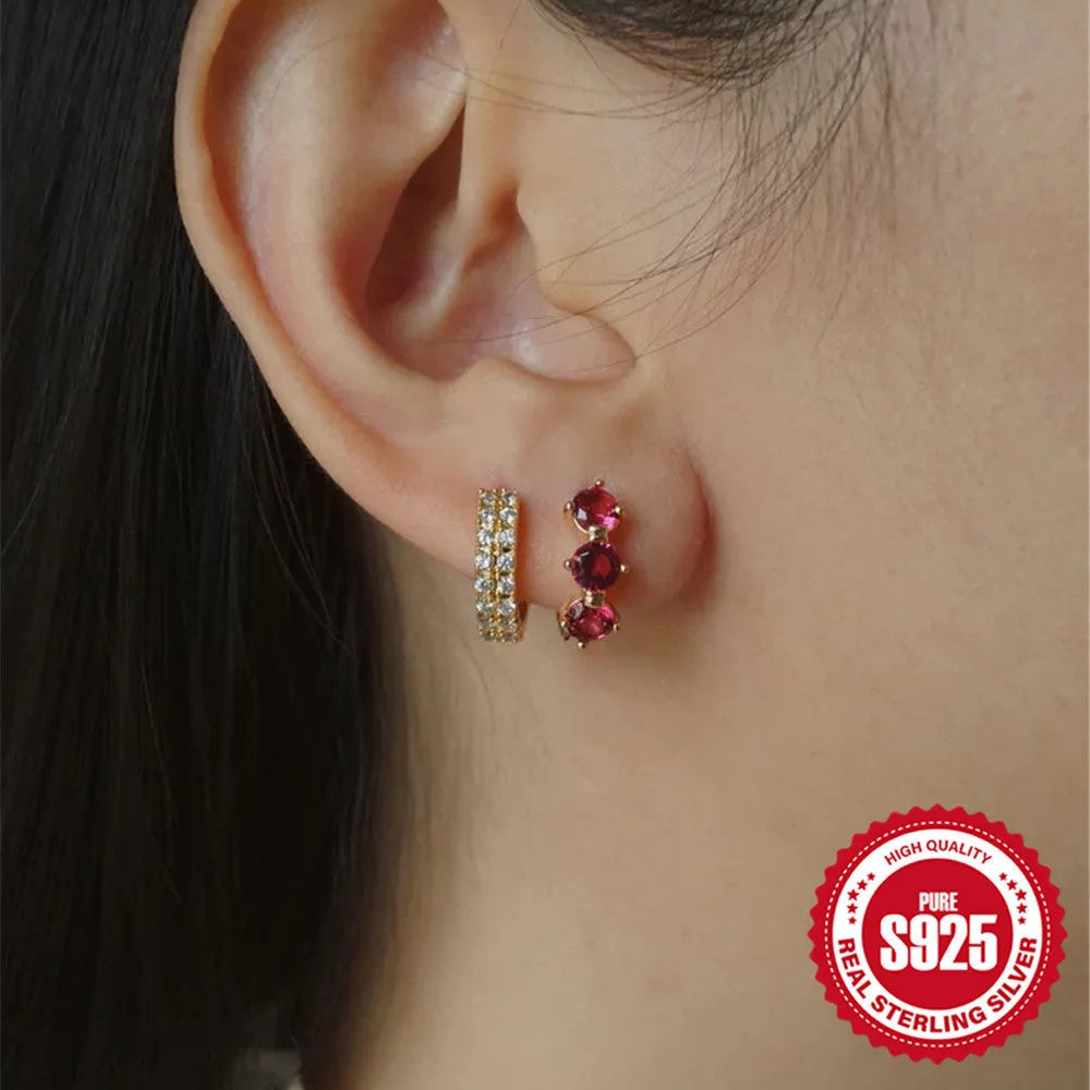 Golden geometric sunflower earrings made from S925 sterling silver with inlaid zircon stones.