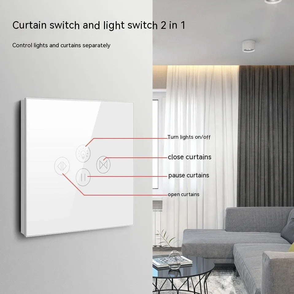 Smart curtain light touch switch plastic black white wall mount voice control