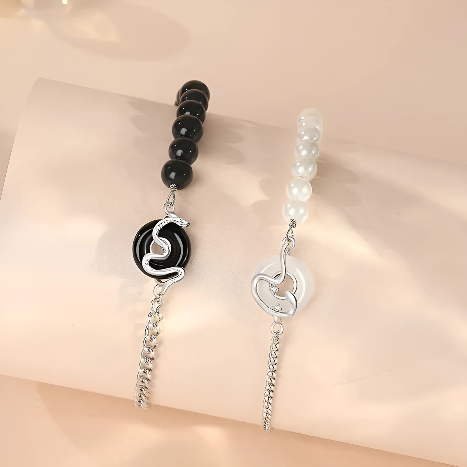 925 sterling silver couple bracelet with peace buckle clasp in New Chinese style with zodiac snake elements