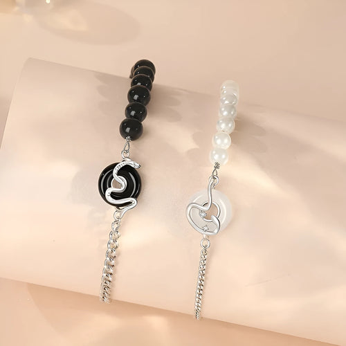 925 sterling silver couple bracelet with peace buckle clasp in New Chinese style with zodiac snake elements