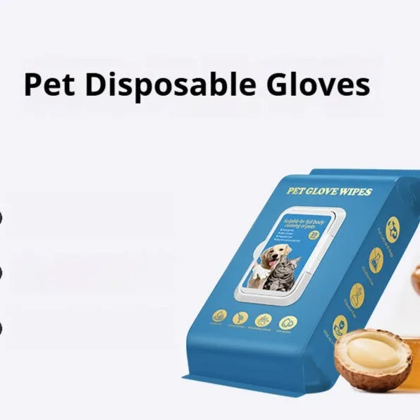 Pack of disposable wash-free gloves for pet cats and dogs during bath cleaning and grooming sessions