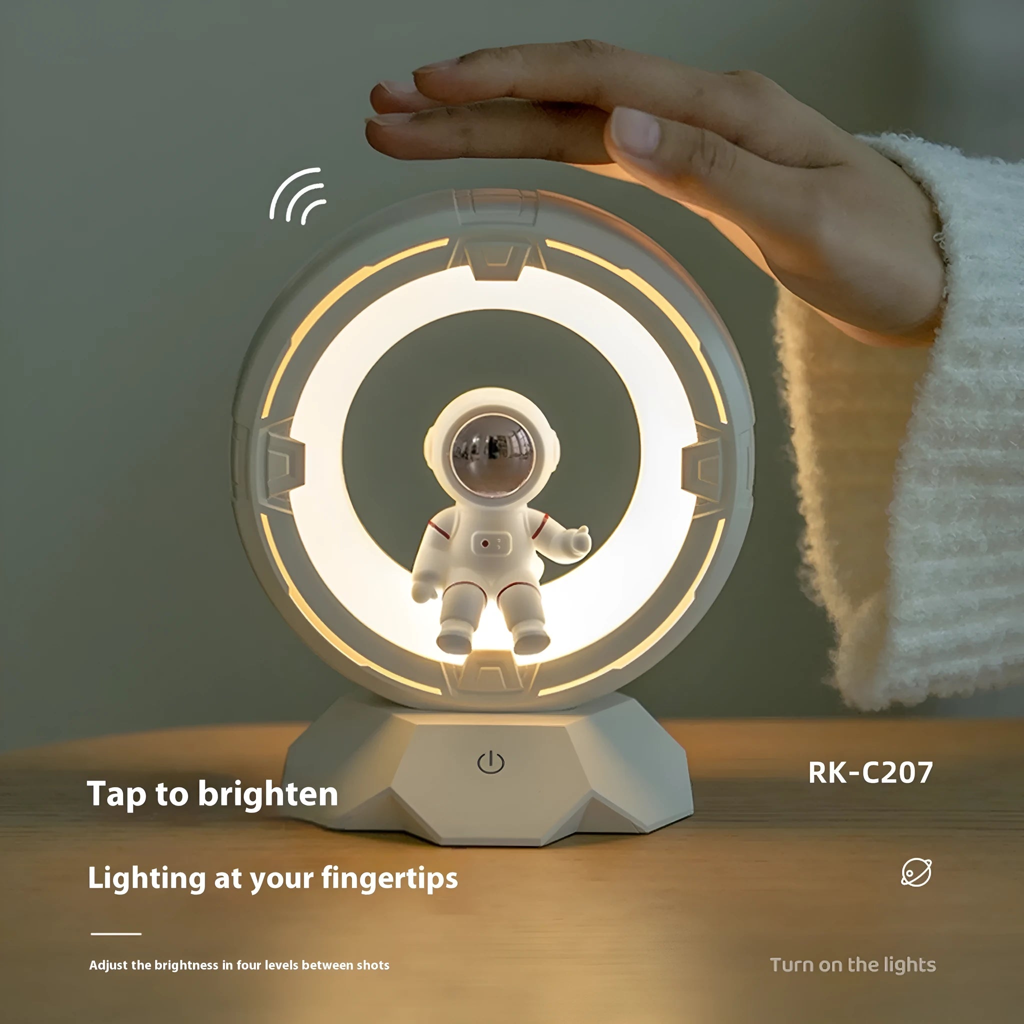 Creative Astronaut LED Small Night Lamp in white, cartoon style, 4.4W, USB Type-C powered, size 12.8x10.2x15cm