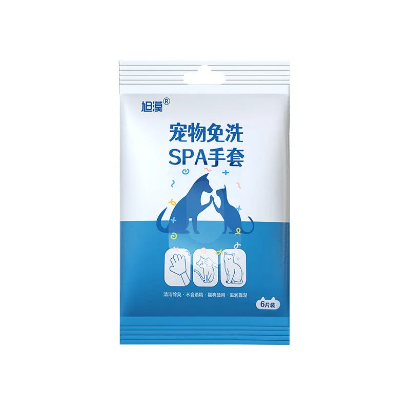 Pet bath-free cleaning gloves wet wipes for dogs, non-woven fabric disposable grooming gloves, pack of 1 or 6 pieces