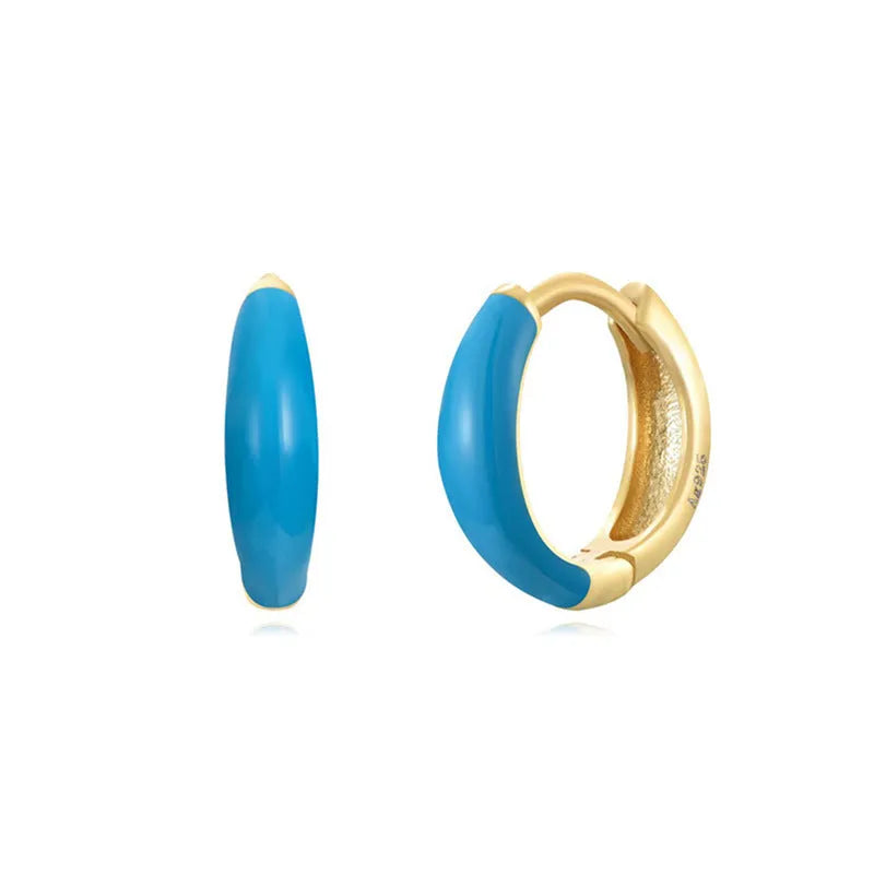 Geometric oval curved earrings with drip oil finish in seven colour options