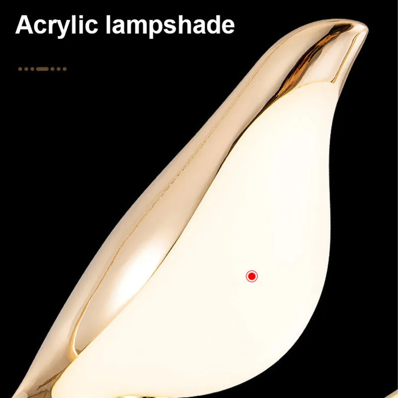 Modern minimalist magpie bird chandelier light fixture with zinc alloy and acrylic construction