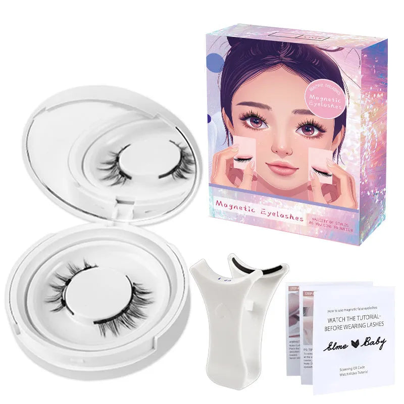 Natural magnetic suction false eyelashes soft mink hair daily wear one pair pink white clip