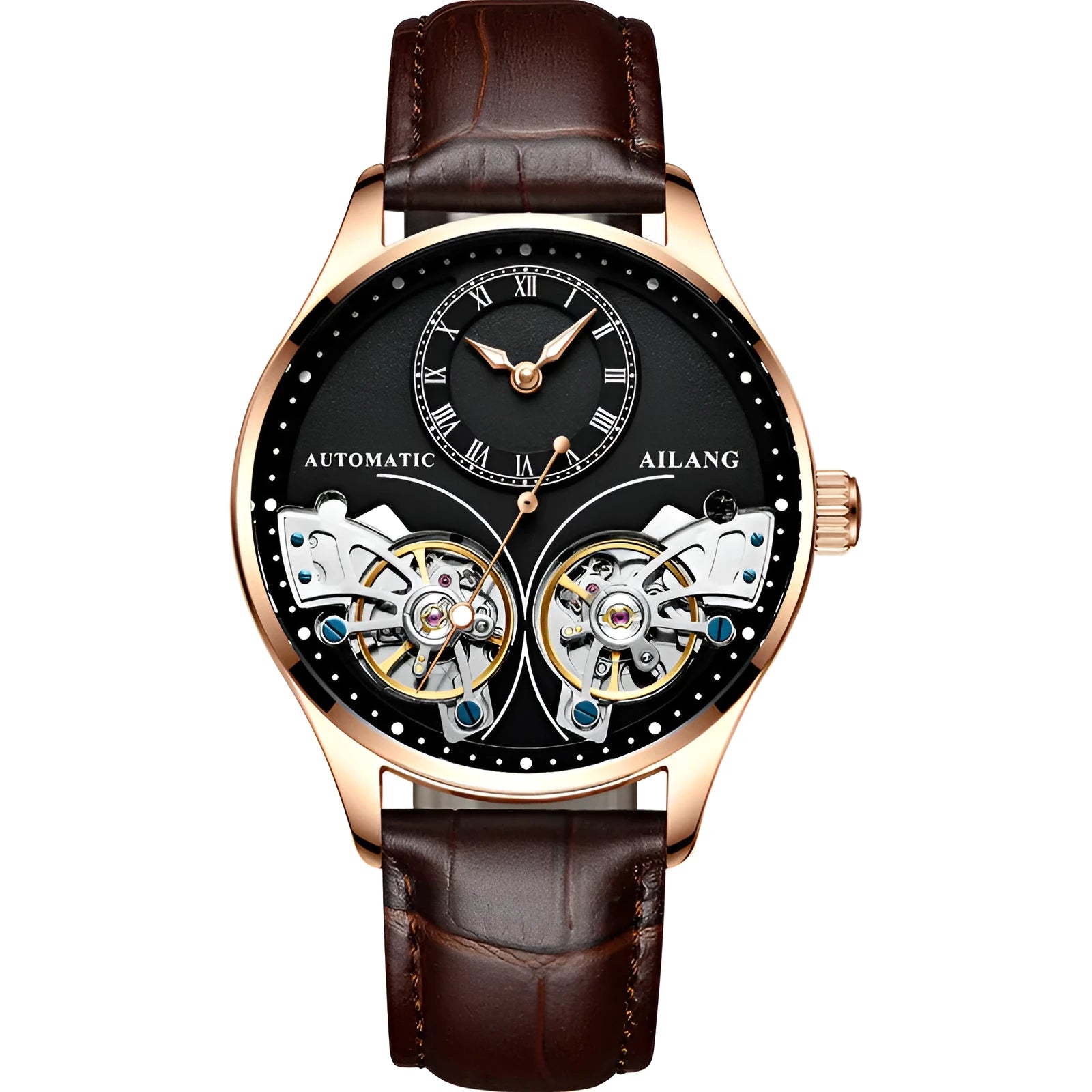 Automatic men's watch with tourbillon and moon phase complications in titanium case