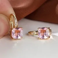 Square zircon geometric ear hook earrings in electroplated copper with Korean style design
