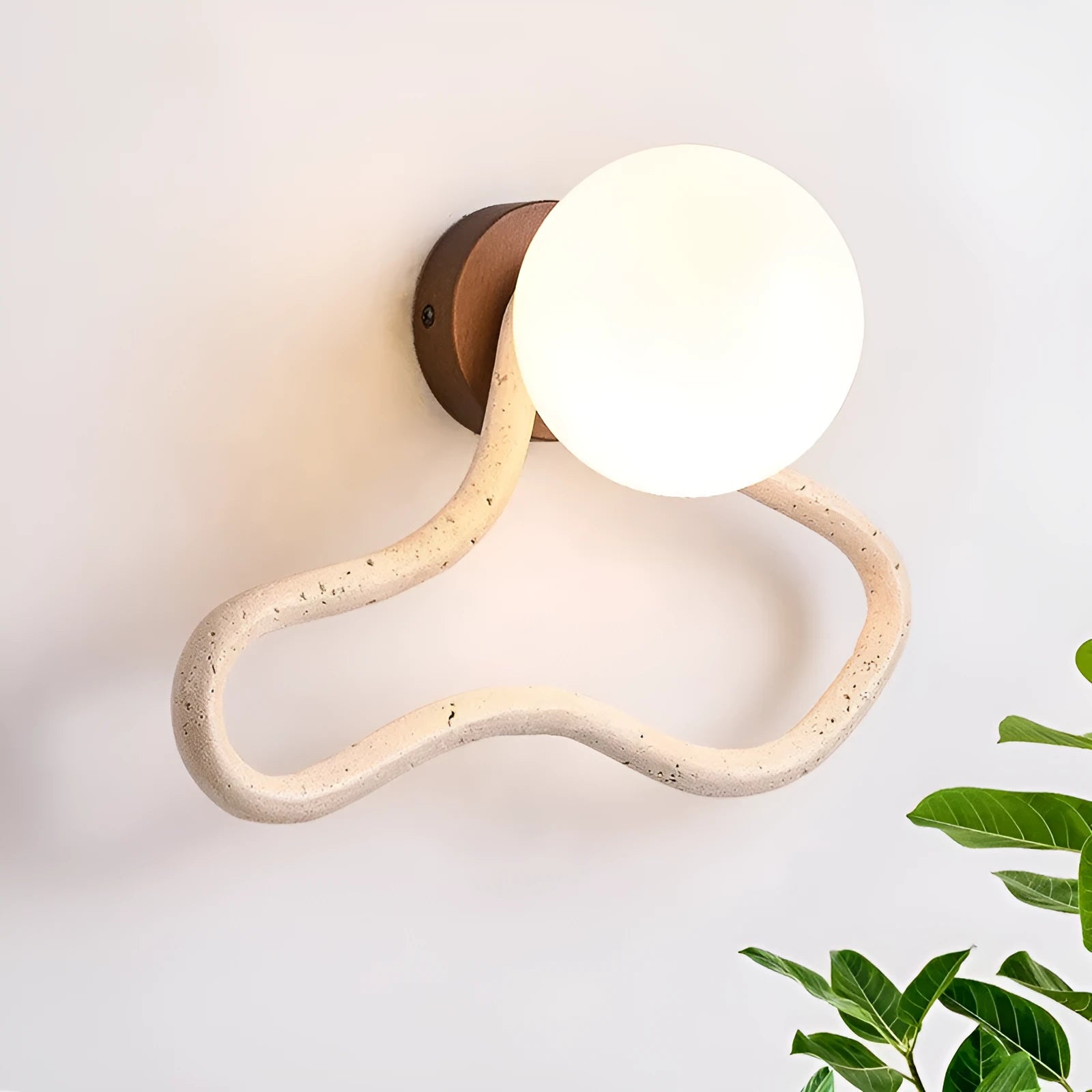 Middle ancient cream style bedroom bedside wall lamp with M white travertine and solid wood base, 30cm length, warm light