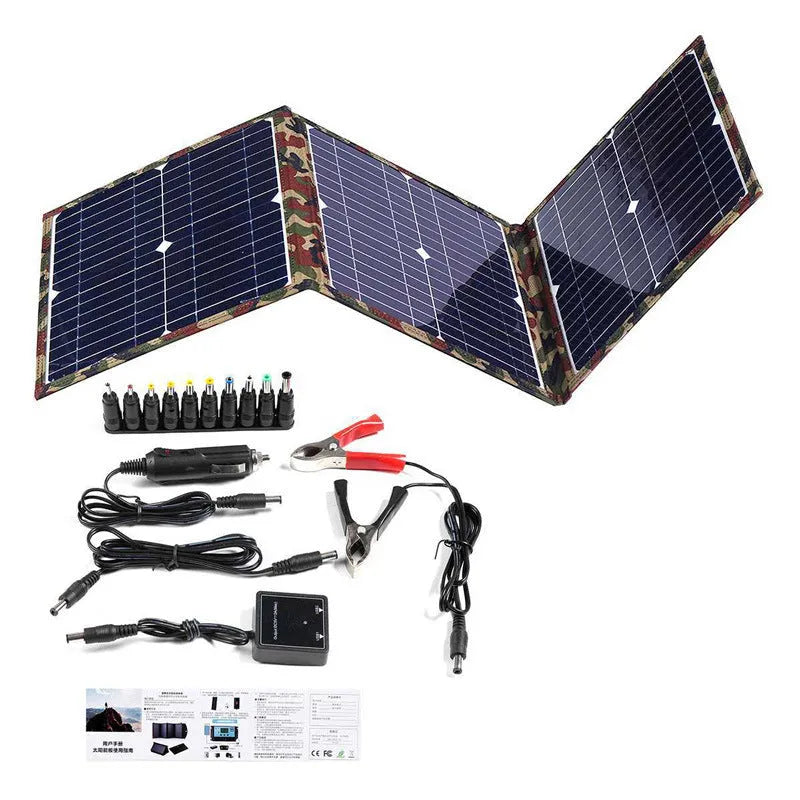 Black foldable 36W portable solar panel with monocrystalline cells for outdoor use