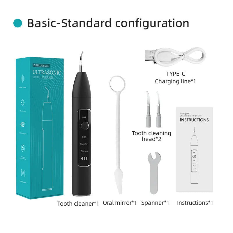 Visual ultrasonic dental cleaner with 30KHz frequency tracking and 300000-pixel camera in black