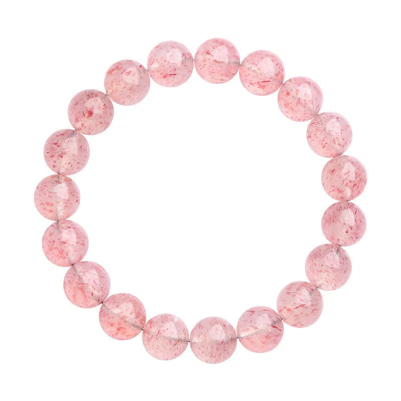 Strawberry quartz crystal bracelet with geometric beads in natural white water colour