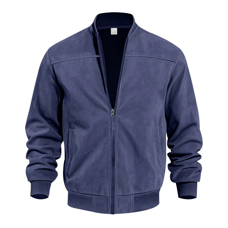 Men's plus-size casual jacket in suede fabric with a front zip, shown in Army Green colour.