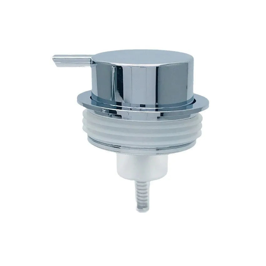 ABS plastic foam pump dispenser with large push head in metallic and matte black finishes.