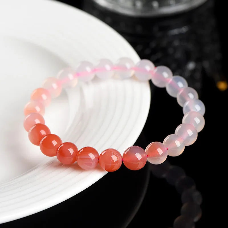 Natural Gradient Yanyuan Agate Bracelet showing geometry beads in a salt source colour gradient on a wrist.