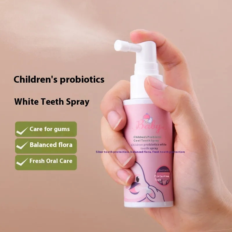 Children's probiotic anticavity oral spray in 40ml bottle with strawberry and orange flavour options