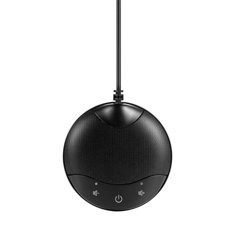 Black USB condenser microphone for conference calls and gaming