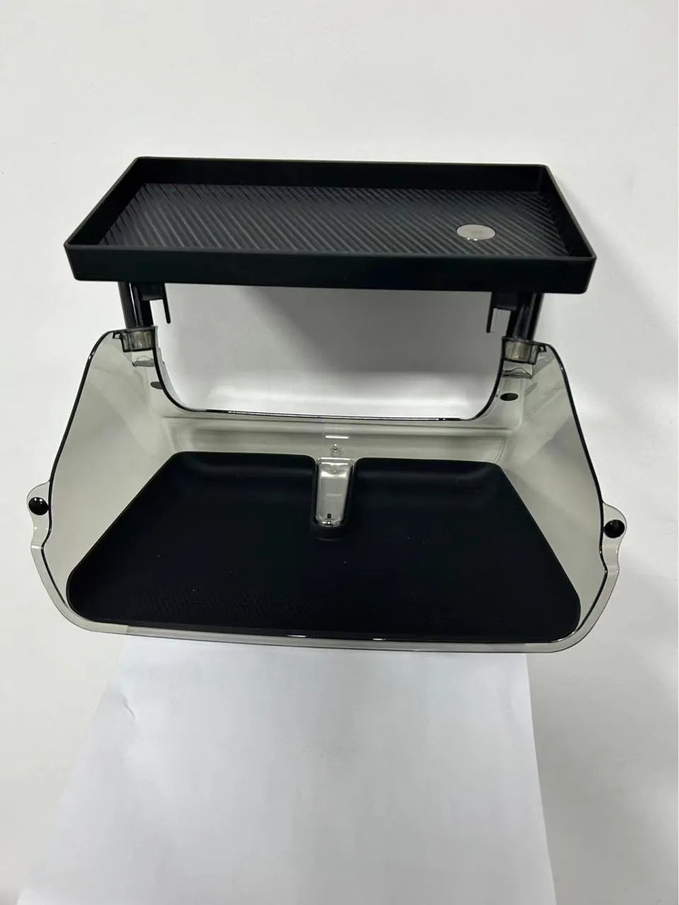Black ABS storage box for under the ETC tray in a Tesla Model 3 or Y interior.