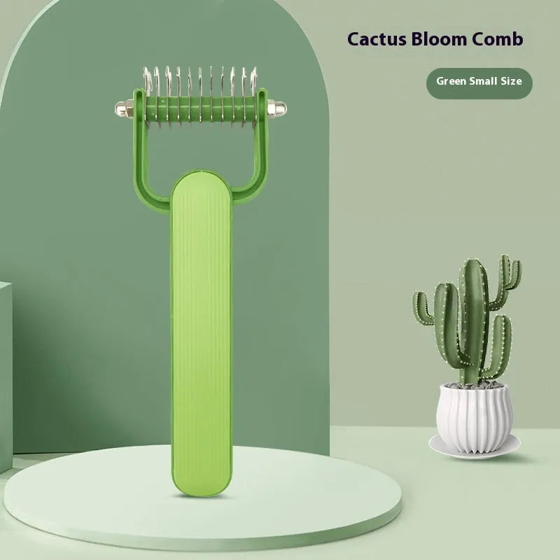 Green and grey dog grooming comb for untying knots, showing small and large size options.