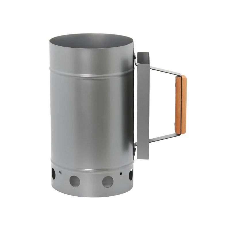 Zinc-iron alloy outdoor charcoal fire igniter with point carbon barrel style for barbecues.