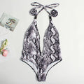 Women's leopard print one-piece swimsuit with bandage style and buckle detailing in European design