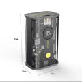 Transparent cylindrical aluminium 10000mAh power bank showing internal batteries with multiple USB ports