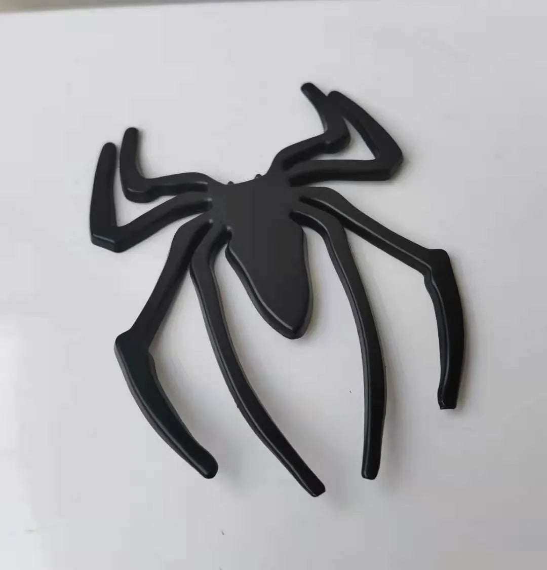 Three-dimensional metal spider bumper sticker with zinc alloy construction measuring 7x5cm