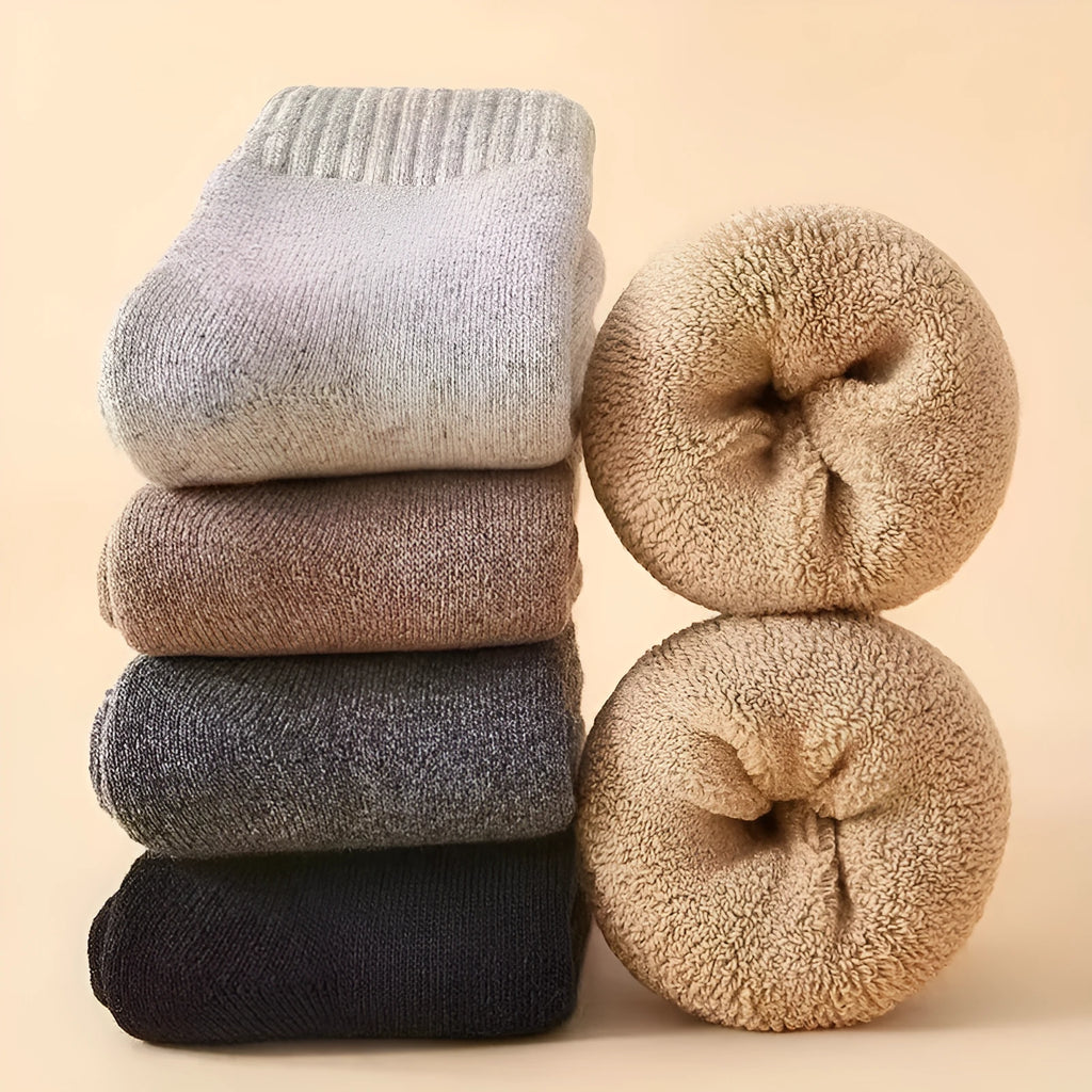 Thick merino wool winter socks in black, khaki, light grey and dark grey solid colours